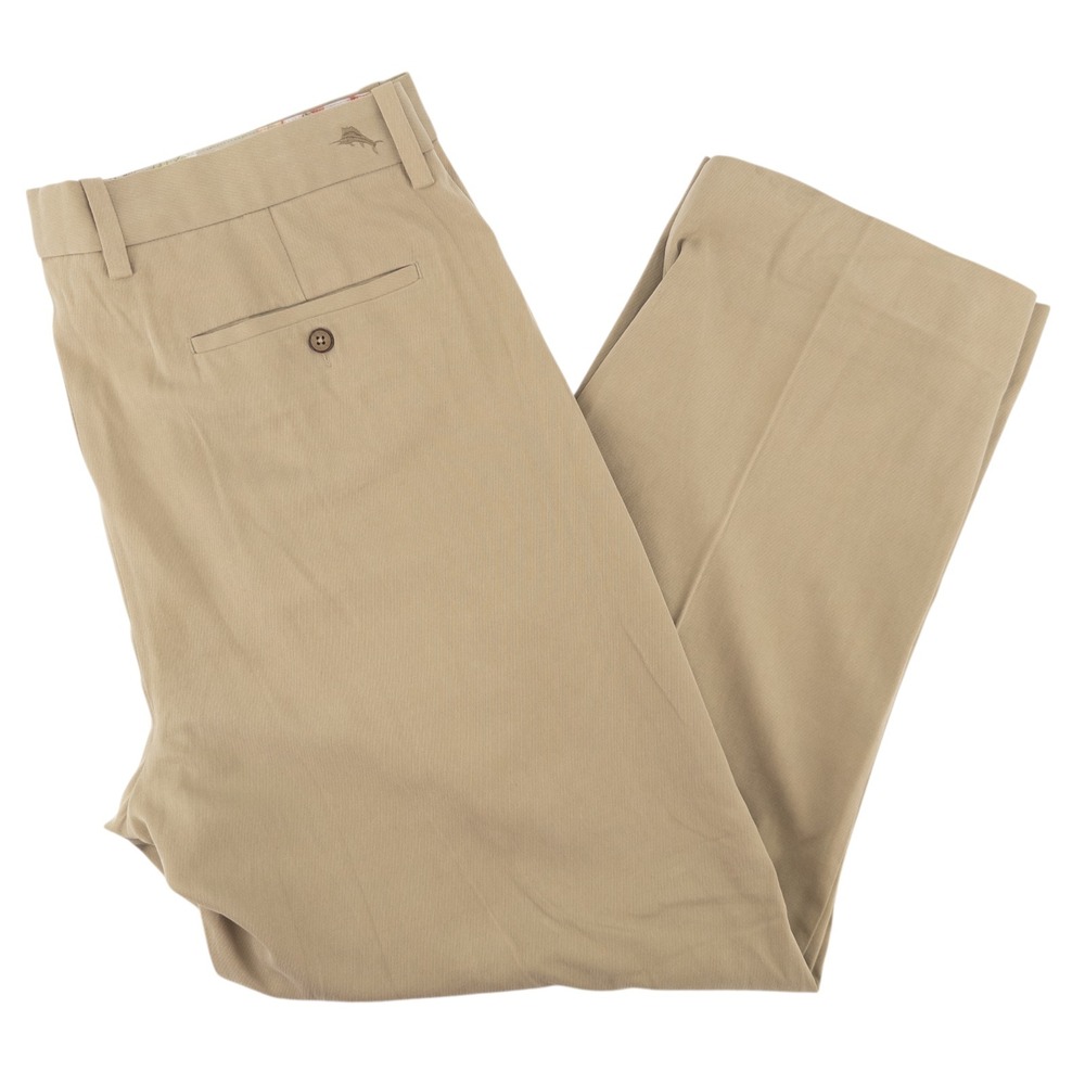 Tommy‎ Bahama Mens 38x30 Tan Silk Cotton Blend Dress Pants Slacks Pleated Front